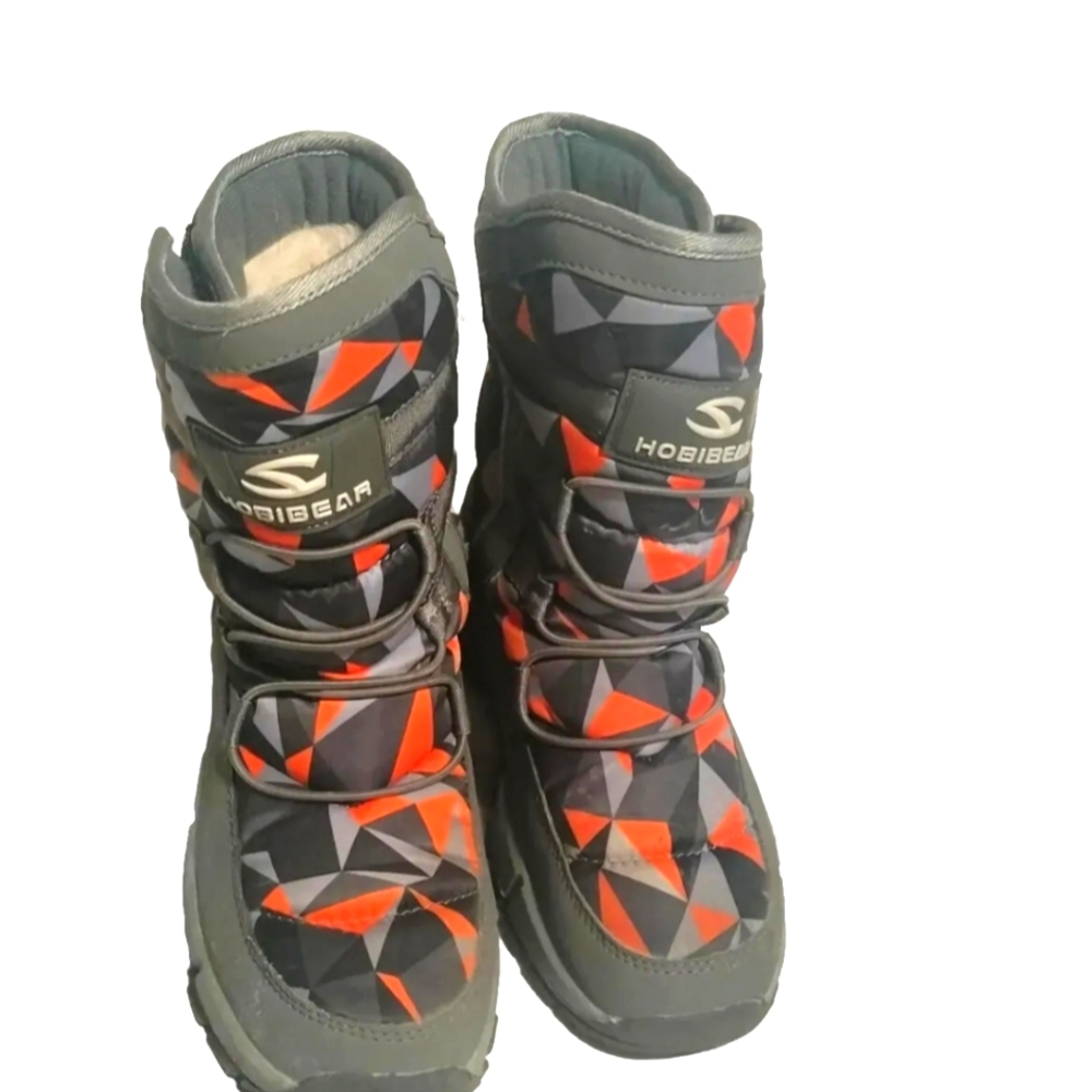 Hobibear Winter Snow Boots Gray Orange Camouflage Faux Fur Lined KIDS